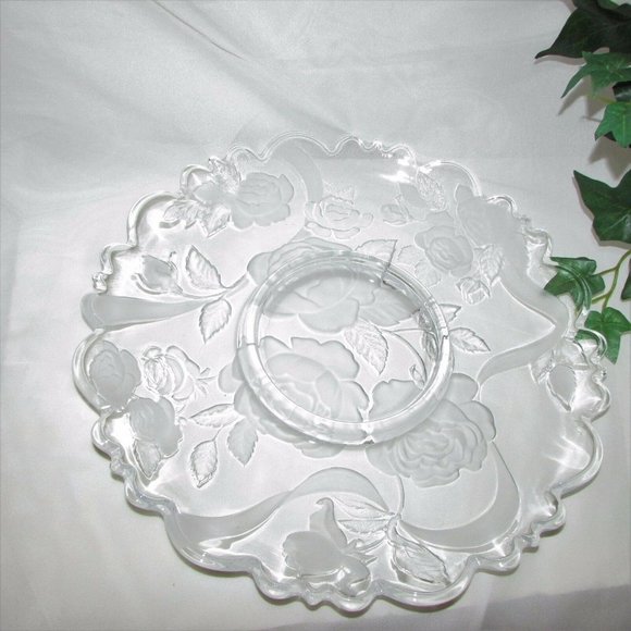 Large Glass Chip & Dip Platter Dream Rose 14" Vegetable Serving Tray Vintage - Picture 2 of 5